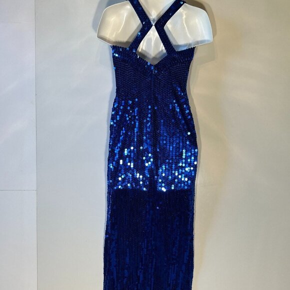 Niteline SZ4 Vintage Blue Halter Cut Sequin Maxi old glamour party timeless prom - Picture 5 of 9